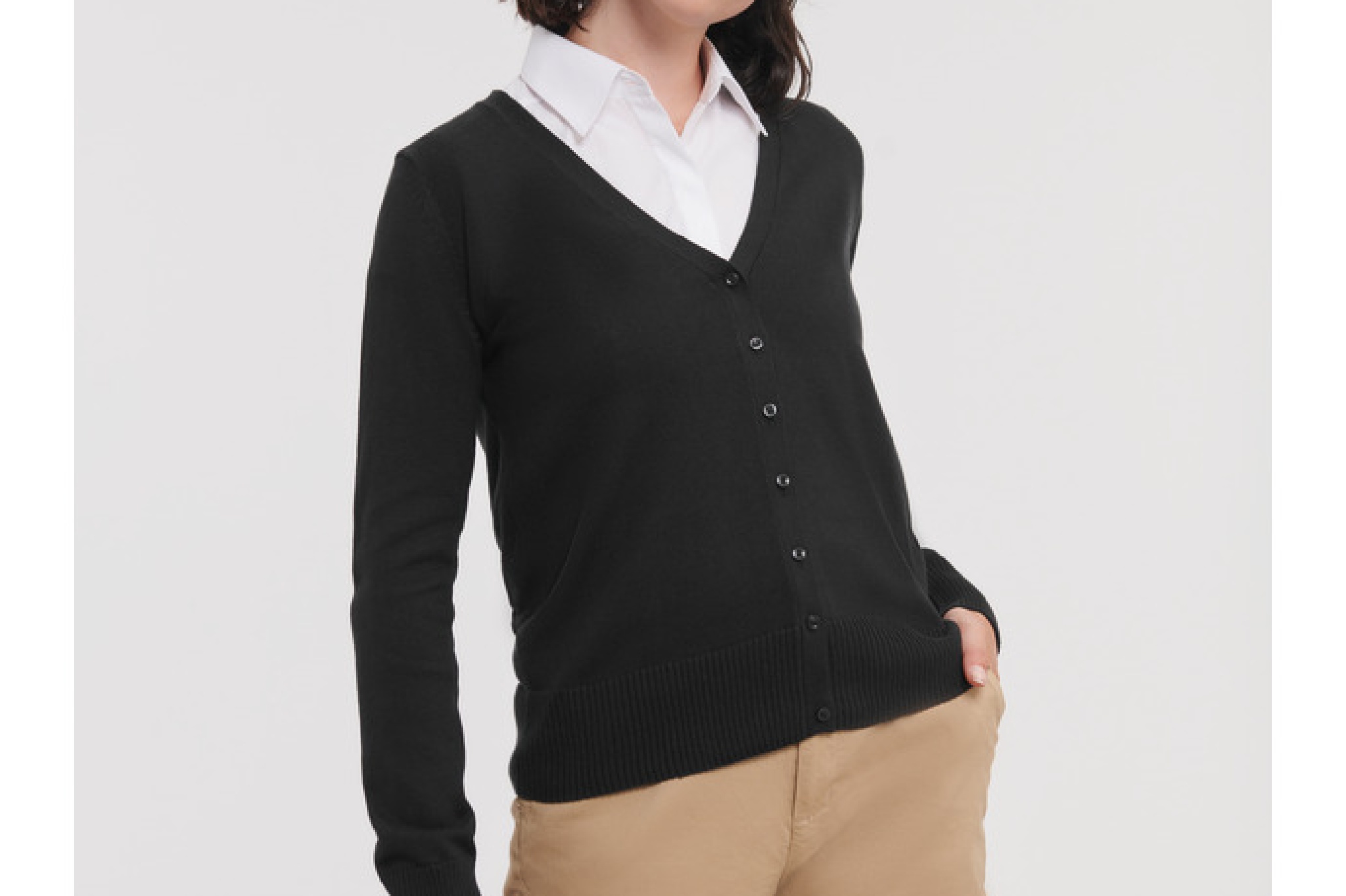 Cardigan con Scollo a V Donna, taglio classico, giromanica aderente.