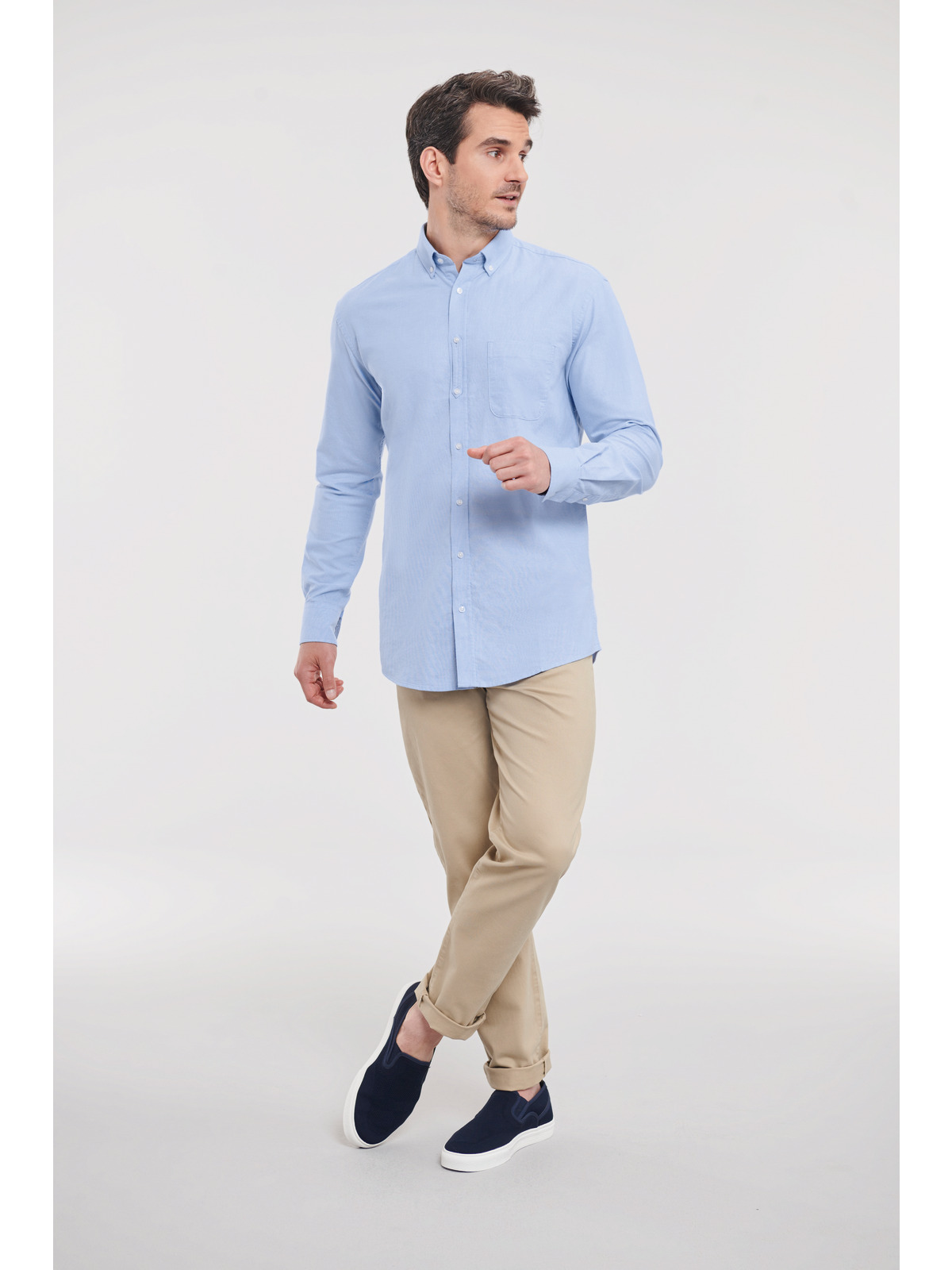 Camicia Washed Oxford Moderna Manica Lunga Uomo, Orlo stondato