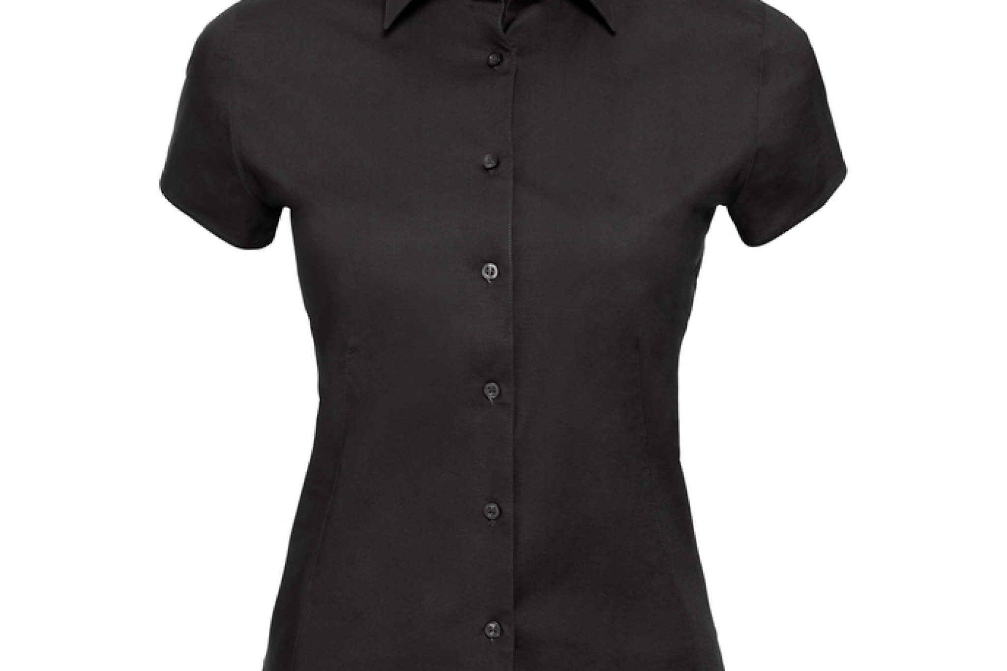 Camicia Attillata Manica Corta Donna, Colletto classico. Pince su busto