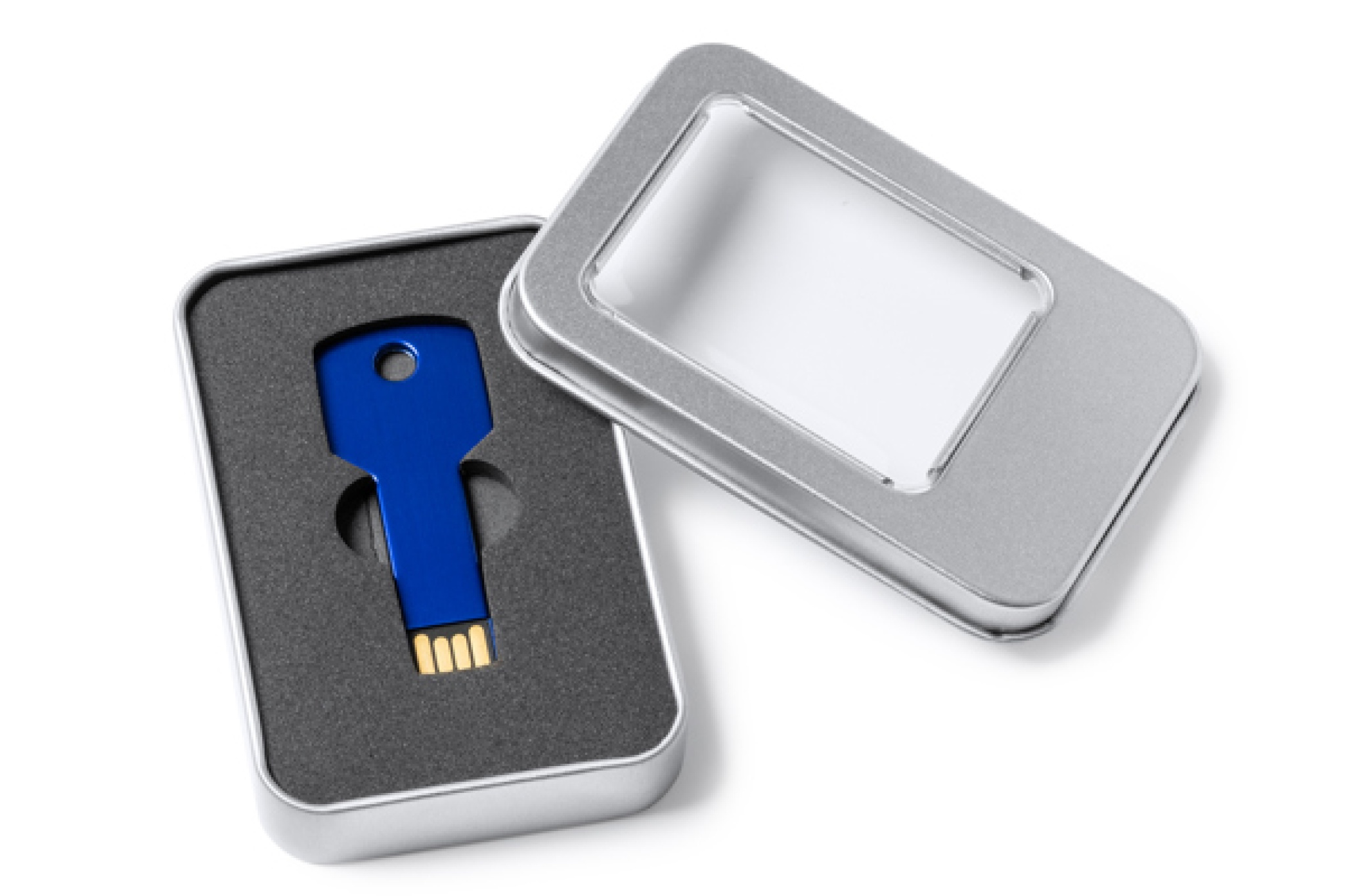 Memoria USB 2.0 in alluminio con design extrapiatto a forma di chiave