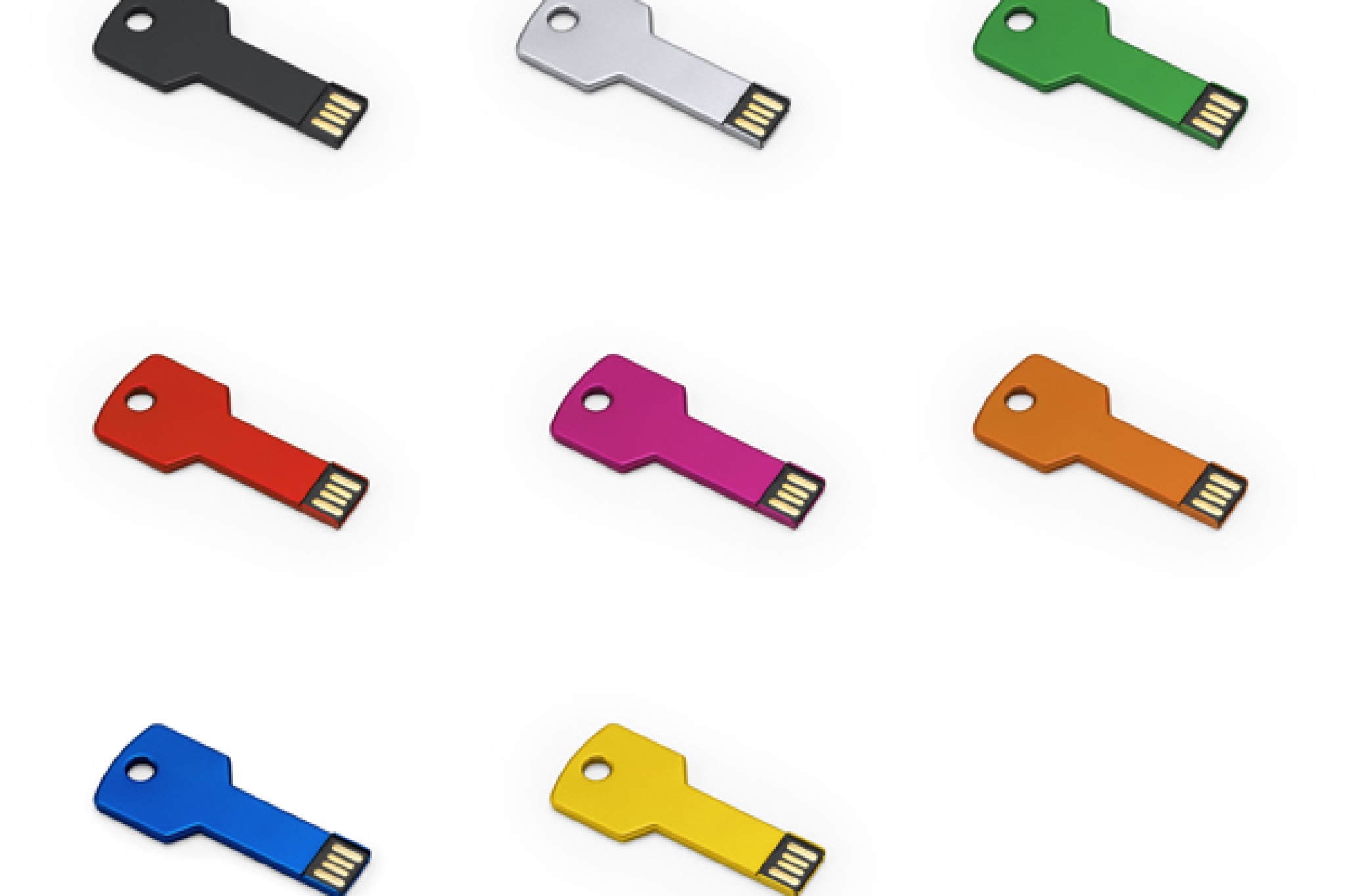 Memoria USB 2.0 in alluminio con design extrapiatto a forma di chiave